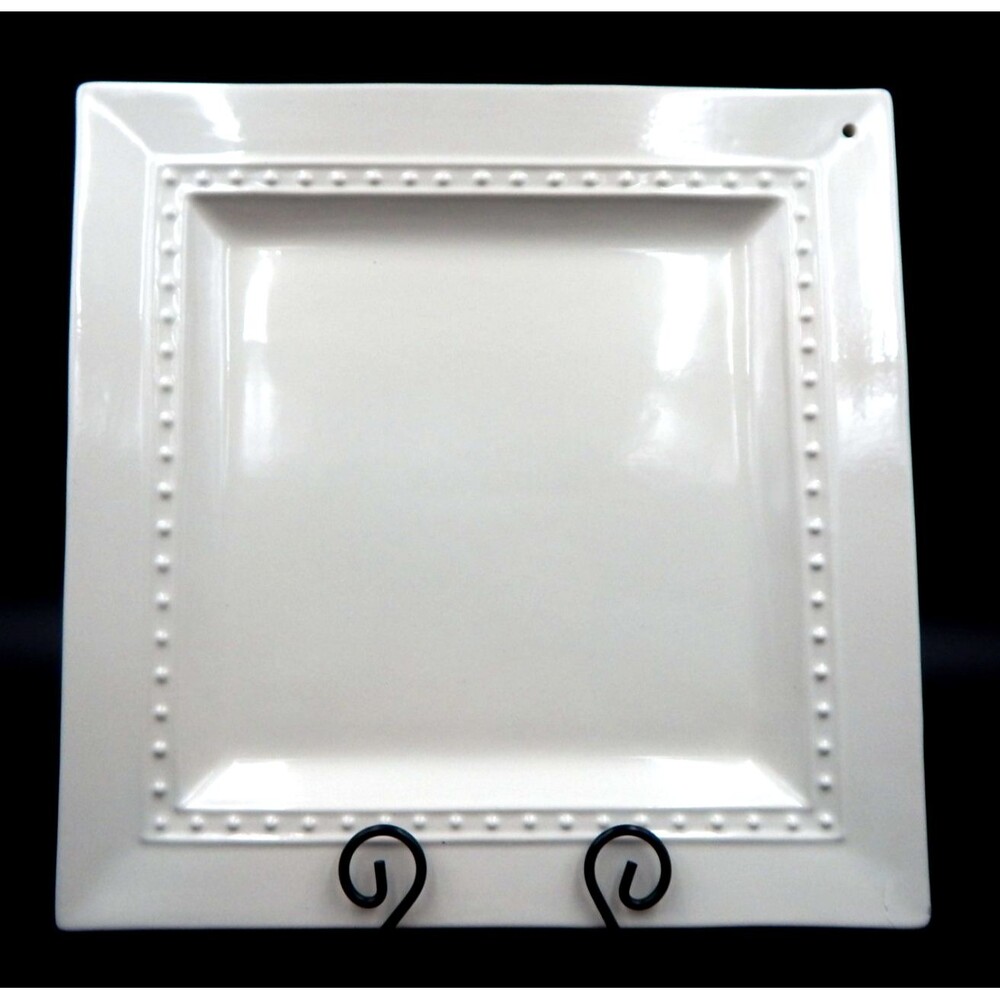 Nora Fleming Pearl Dot Retired Square 13 Inch Serving Platter Tray Beaded Edge